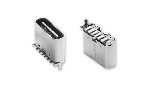 60W電力専用USB Type Cレセプタクルは、垂直方向が特長です。